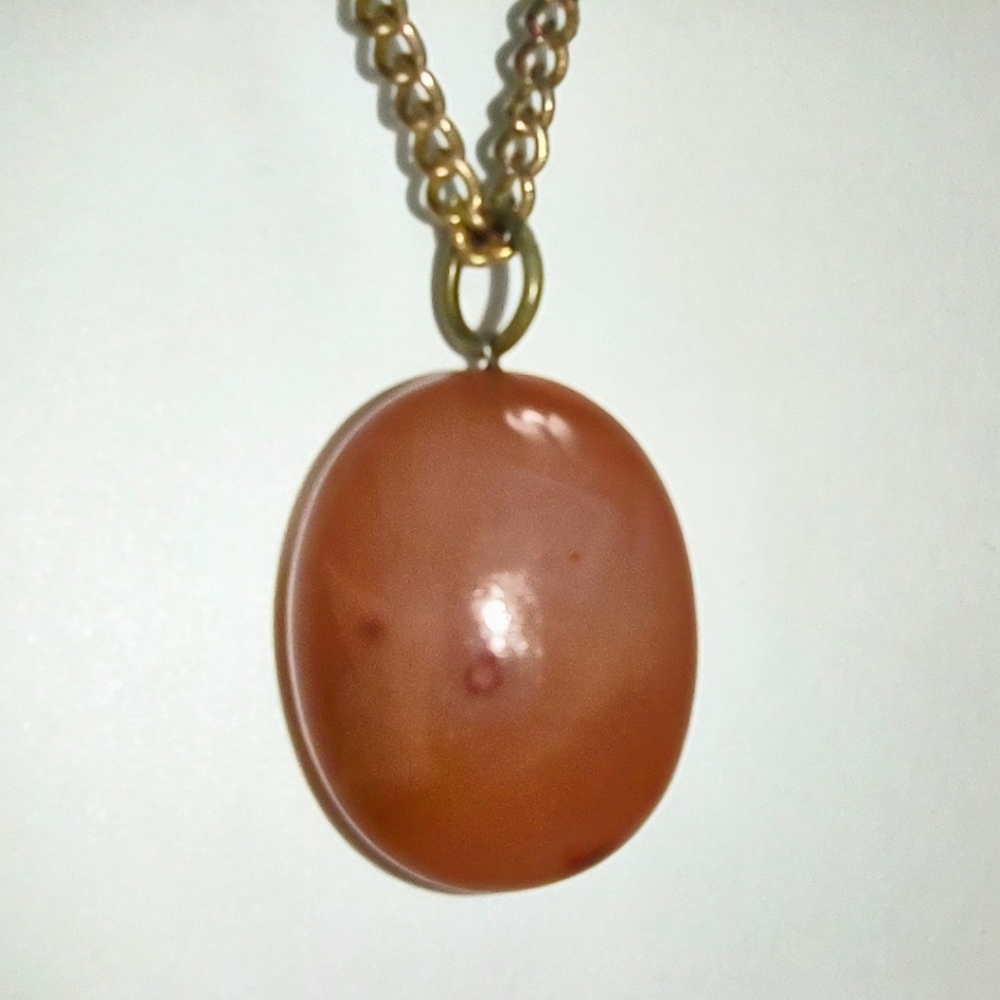 Red Agate Carnelian Oval Pendant on Chain